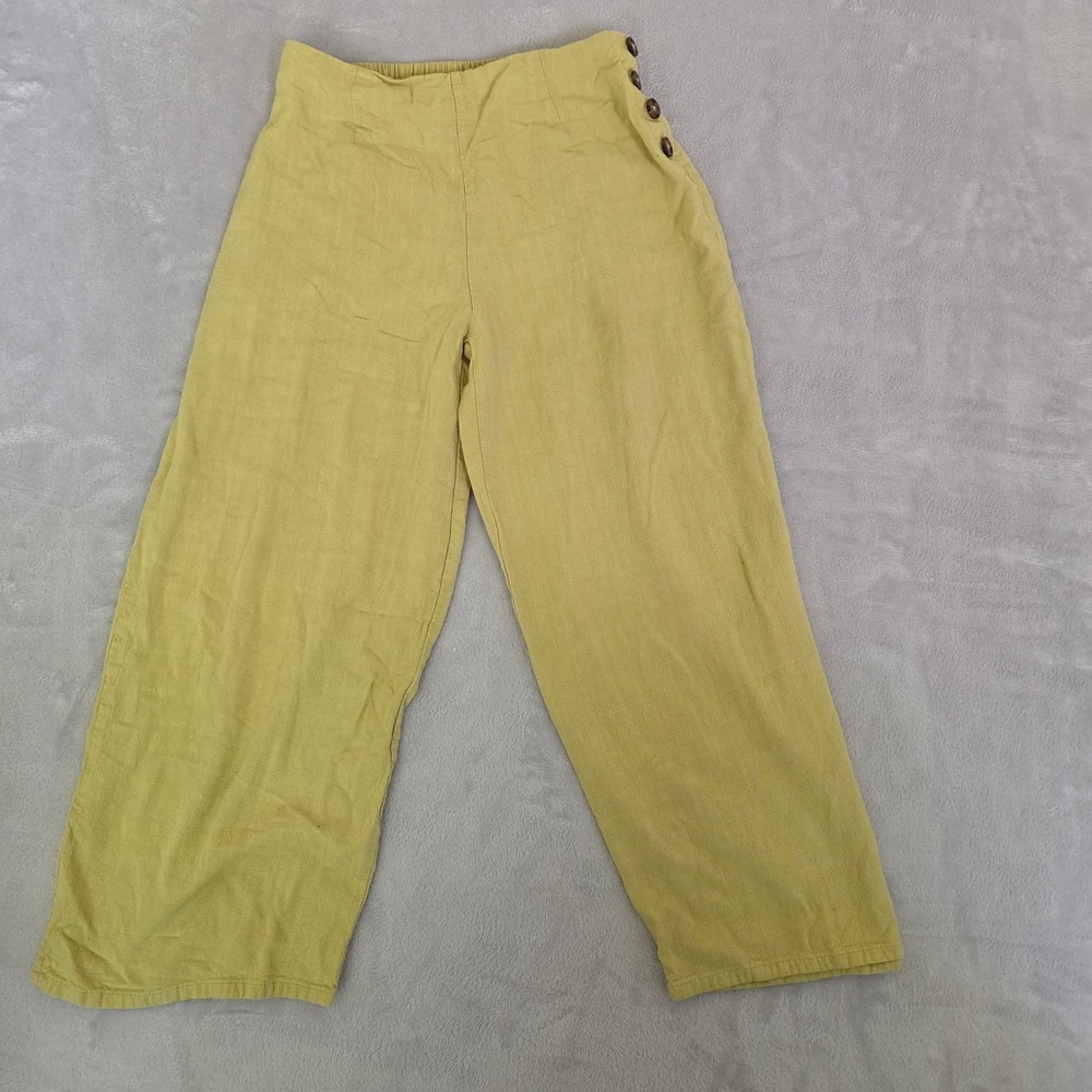Sienna Sky Mustard Yellow Linen Blend Wide Leg Side Button Pants L Coastal